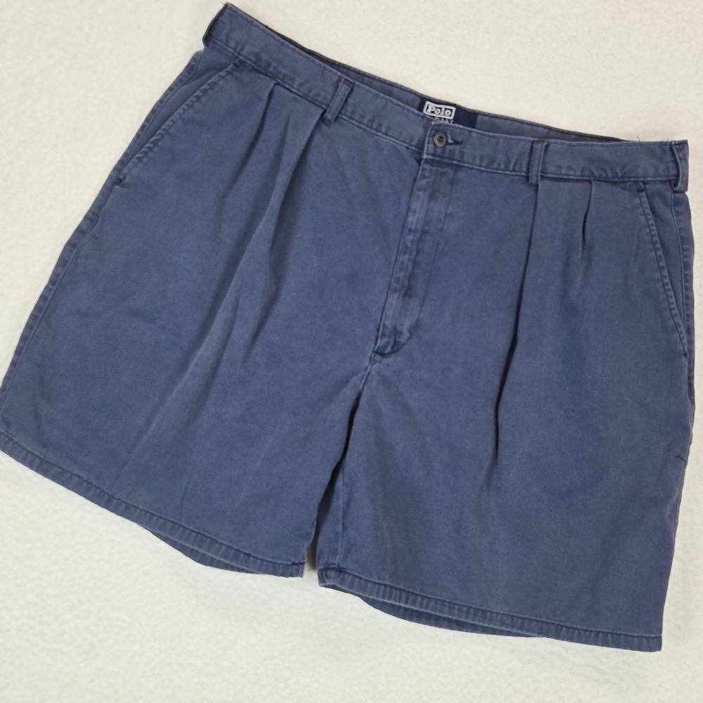 Polo Ralph Lauren Pleated Chino Shorts Mens 40 Navy Blue Vintage 90s Old Money